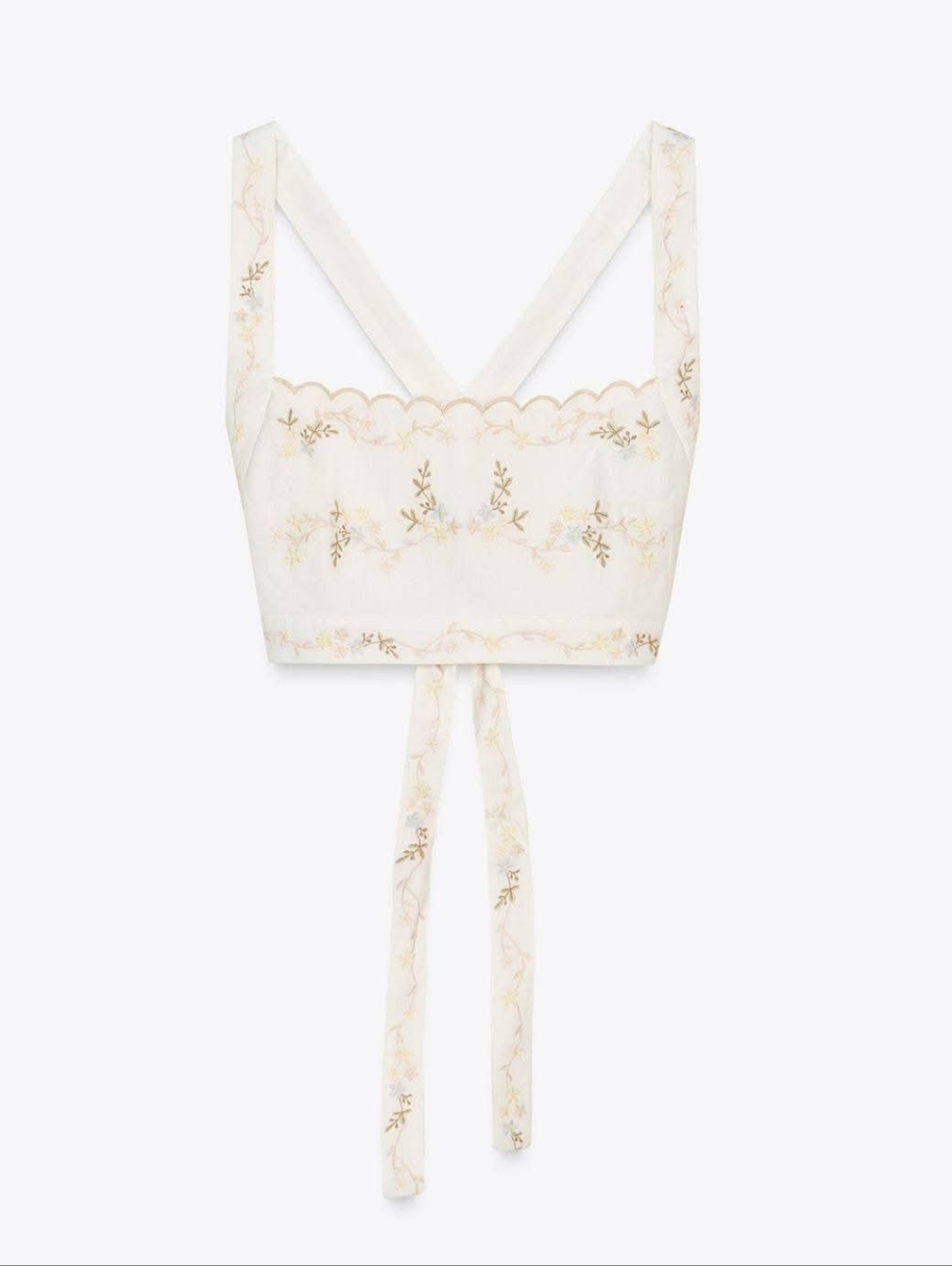 NWT Zara Embroidered Flower Tie Back Crop Top 🌸